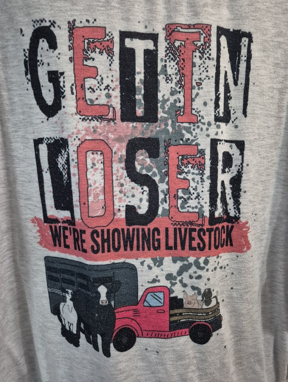 Gettin' Loser We're Showing Livestock Graphic Tee - Pink & Black on Gray